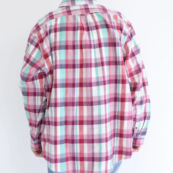 Lands' End Purple Teal Checker Pattern Button Down Traditional Fit Cotton Shirt - Picture 2 of 13